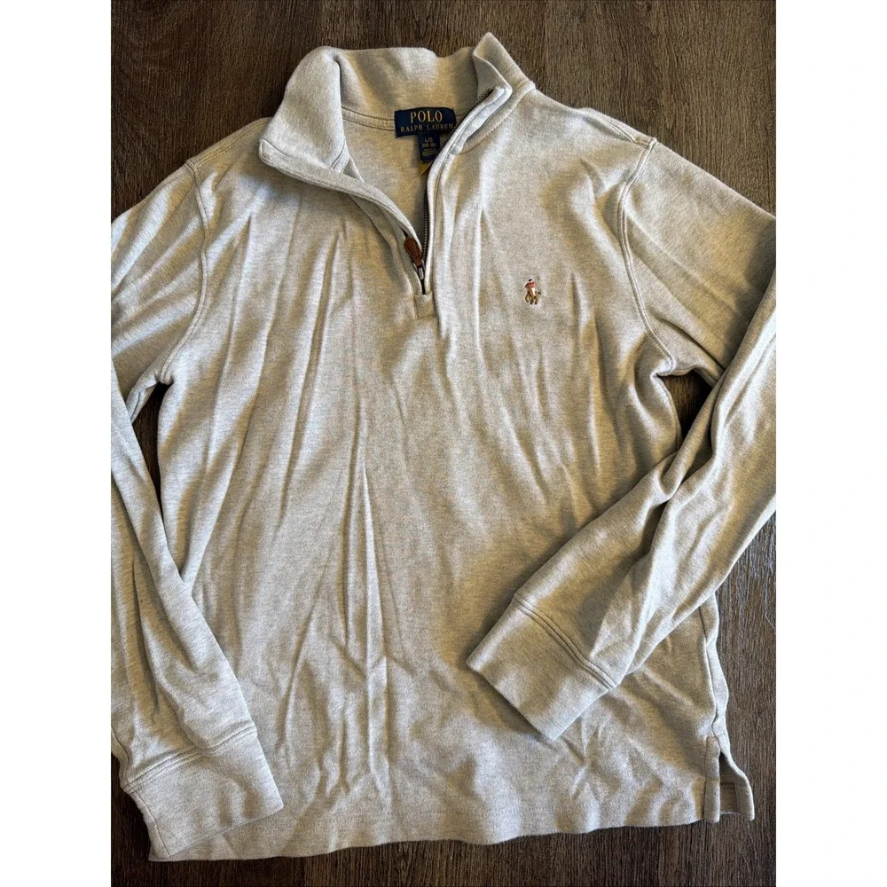Polo Ralph Lauren Pullover Boys L 14-16 Gray Quarter Zip Long Sleeve Pony
